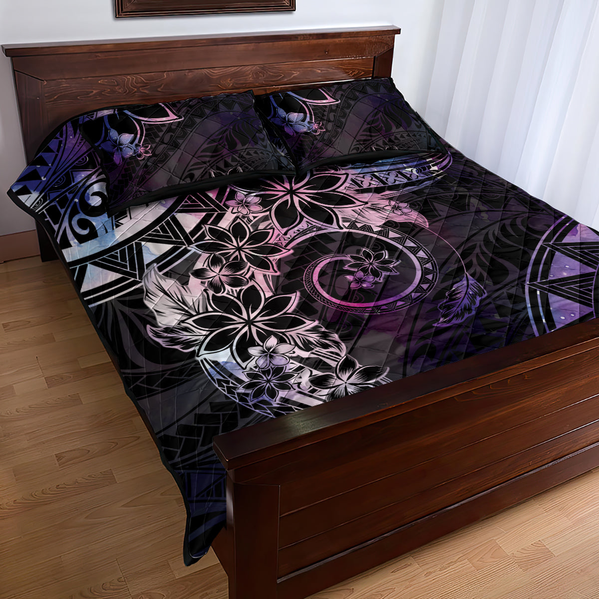 Polynesian Sunset Plumeria Quilt Bed Set Galaxy Polynesian Tattoo