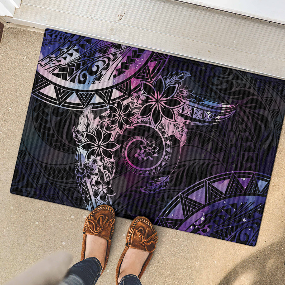 Polynesian Sunset Plumeria Rubber Doormat Galaxy Polynesian Tattoo
