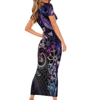 Polynesian Sunset Plumeria Short Sleeve Bodycon Dress Galaxy Polynesian Tattoo LT05 - Polynesian Pride
