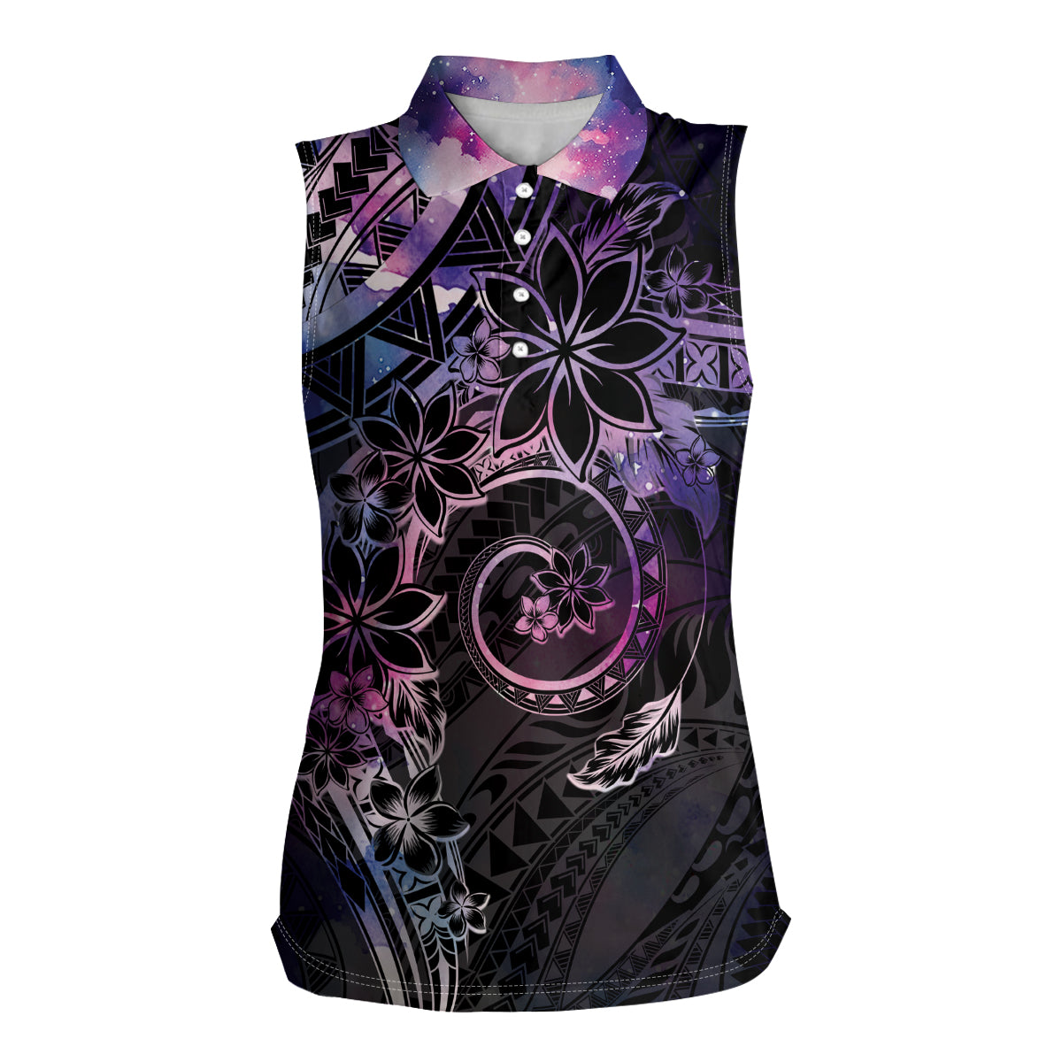 Polynesian Sunset Plumeria Women Sleeveless Polo Shirt Galaxy Polynesian Tattoo LT05 Female Galaxy - Polynesian Pride