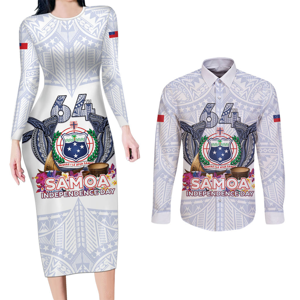 Samoa Independence Day Couples Matching Long Sleeve Bodycon Dress and Long Sleeve Button Shirt Samoa United For A New Beginning