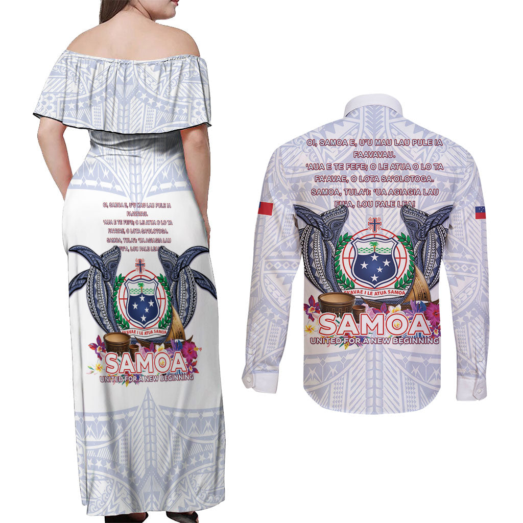 Samoa Independence Day Couples Matching Off Shoulder Maxi Dress and Long Sleeve Button Shirt Samoa United For A New Beginning LT05 - Polynesian Pride