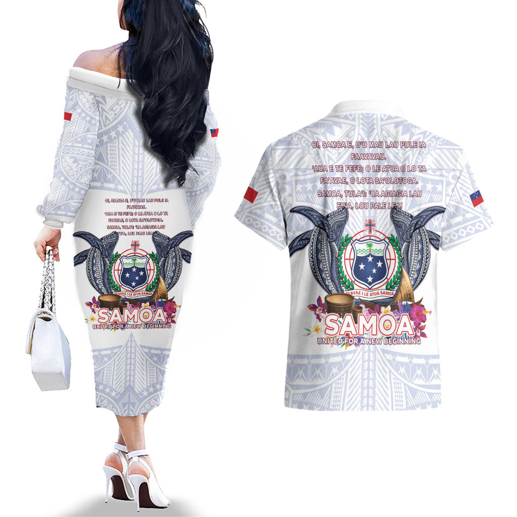 Samoa Independence Day Couples Matching Off The Shoulder Long Sleeve Dress and Hawaiian Shirt Samoa United For A New Beginning LT05 - Polynesian Pride