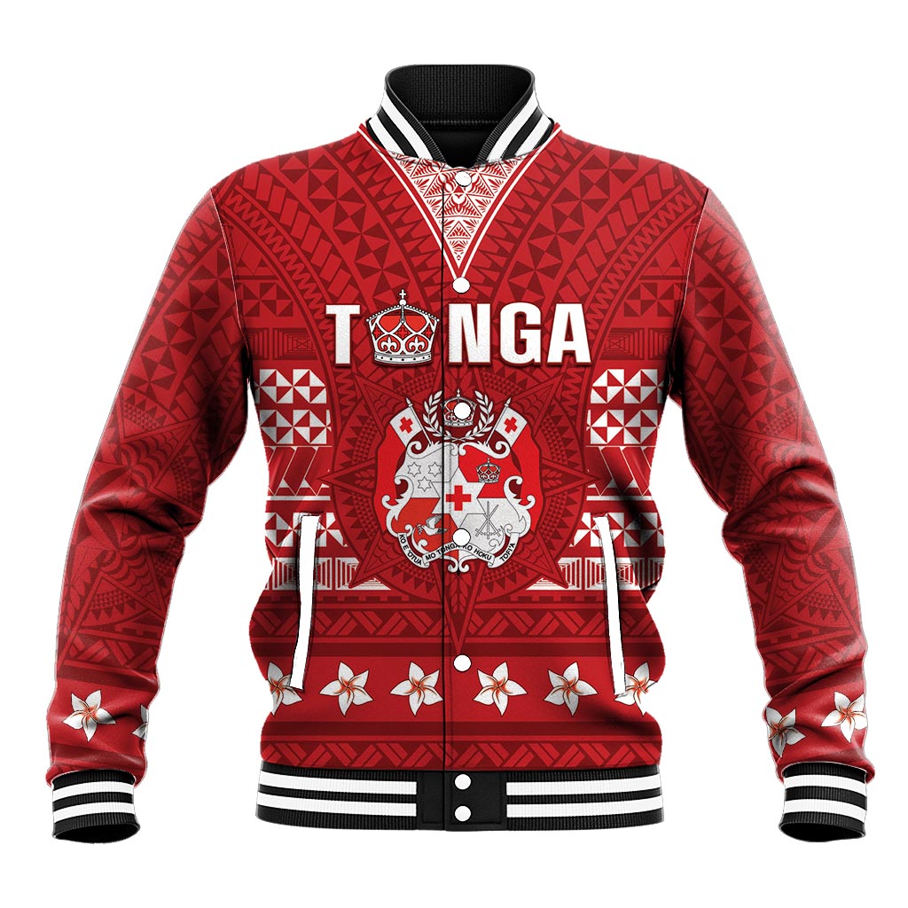 Tonga King Tupou VI Day Baseball Jacket Traditional Tongan Kupesi Pattern LT05 Unisex Red - Polynesian Pride