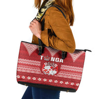 Tonga King Tupou VI Day Leather Tote Bag Traditional Tongan Kupesi Pattern LT05 Red - Polynesian Pride