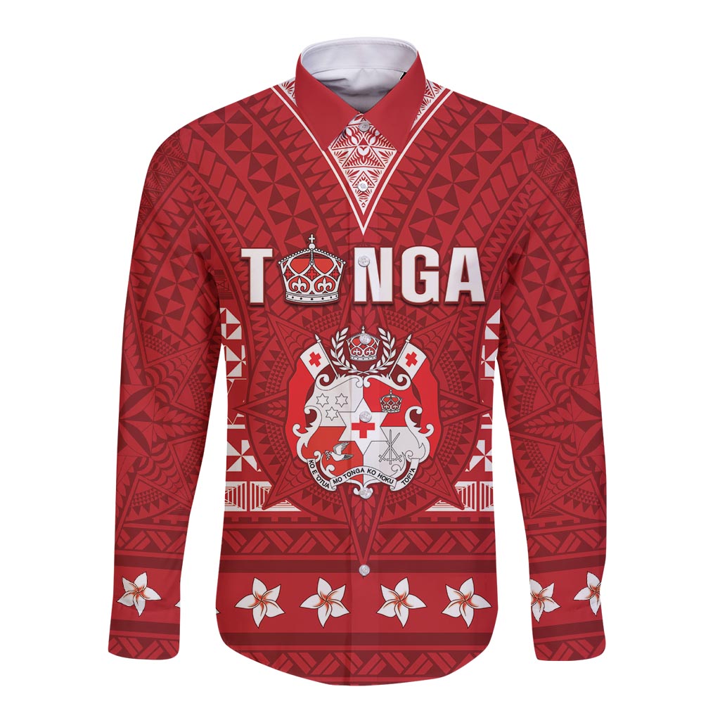 Tonga King Tupou VI Day Long Sleeve Button Shirt Traditional Tongan Kupesi Pattern LT05 Unisex Red - Polynesian Pride