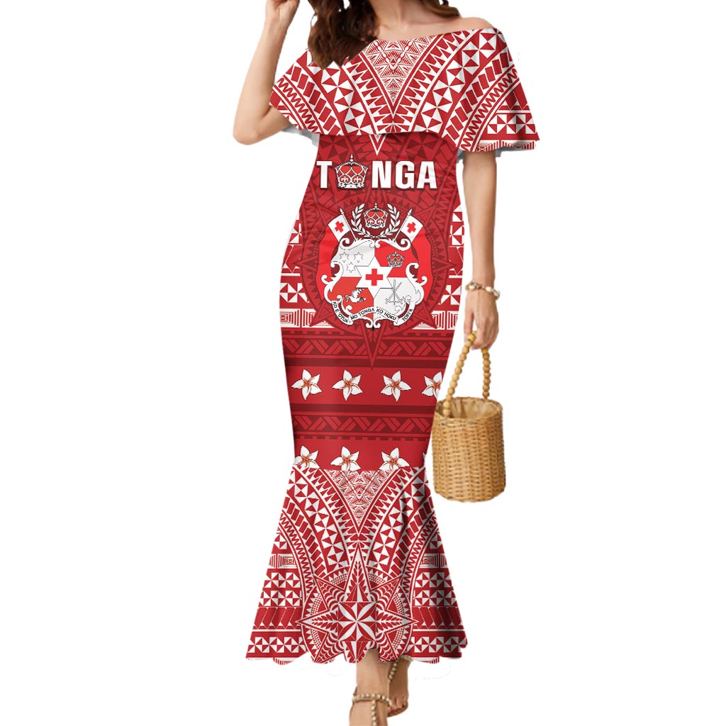 Tonga King Tupou VI Day Mermaid Dress Traditional Tongan Kupesi Pattern LT05 Women Red - Polynesian Pride