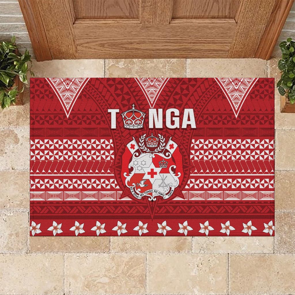 Tonga King Tupou VI Day Rubber Doormat Traditional Tongan Kupesi Pattern LT05 Red - Polynesian Pride