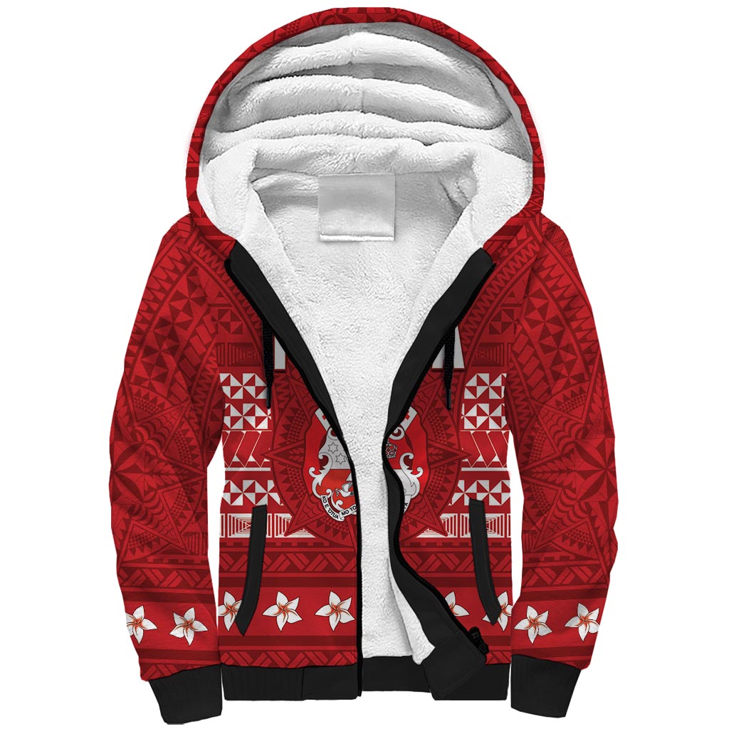 Tonga King Tupou VI Day Sherpa Hoodie Traditional Tongan Kupesi Pattern LT05 Unisex Red - Polynesian Pride