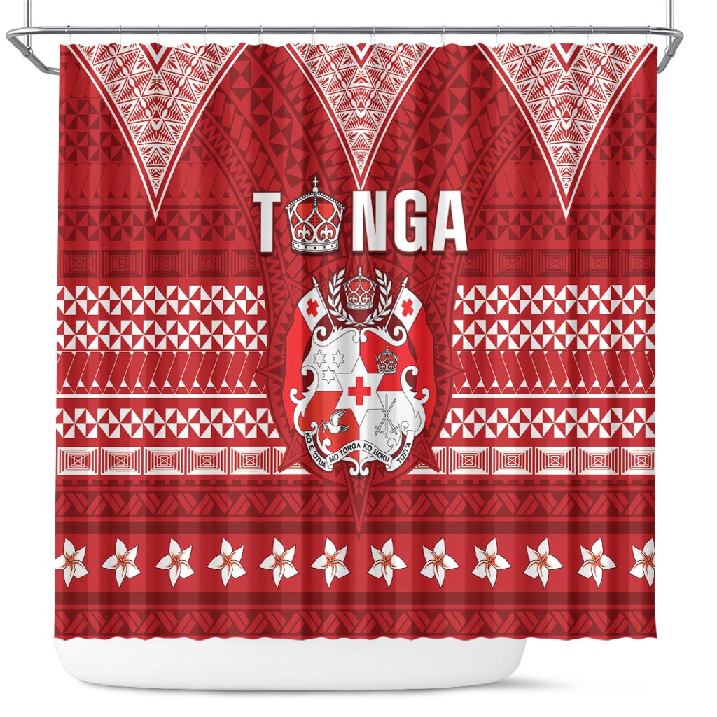 Tonga King Tupou VI Day Shower Curtain Traditional Tongan Kupesi Pattern LT05 Red - Polynesian Pride