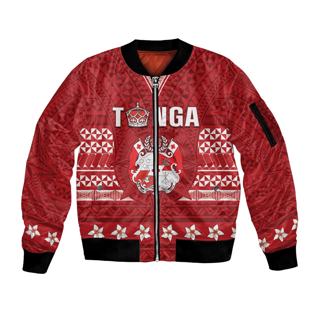 Tonga King Tupou VI Day Sleeve Zip Bomber Jacket Traditional Tongan Kupesi Pattern LT05 Unisex Red - Polynesian Pride