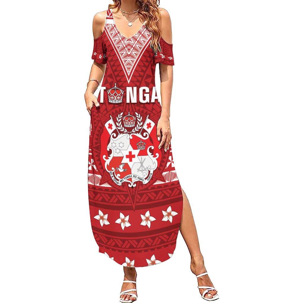 Tonga King Tupou VI Day Summer Maxi Dress Traditional Tongan Kupesi Pattern LT05 Women Red - Polynesian Pride