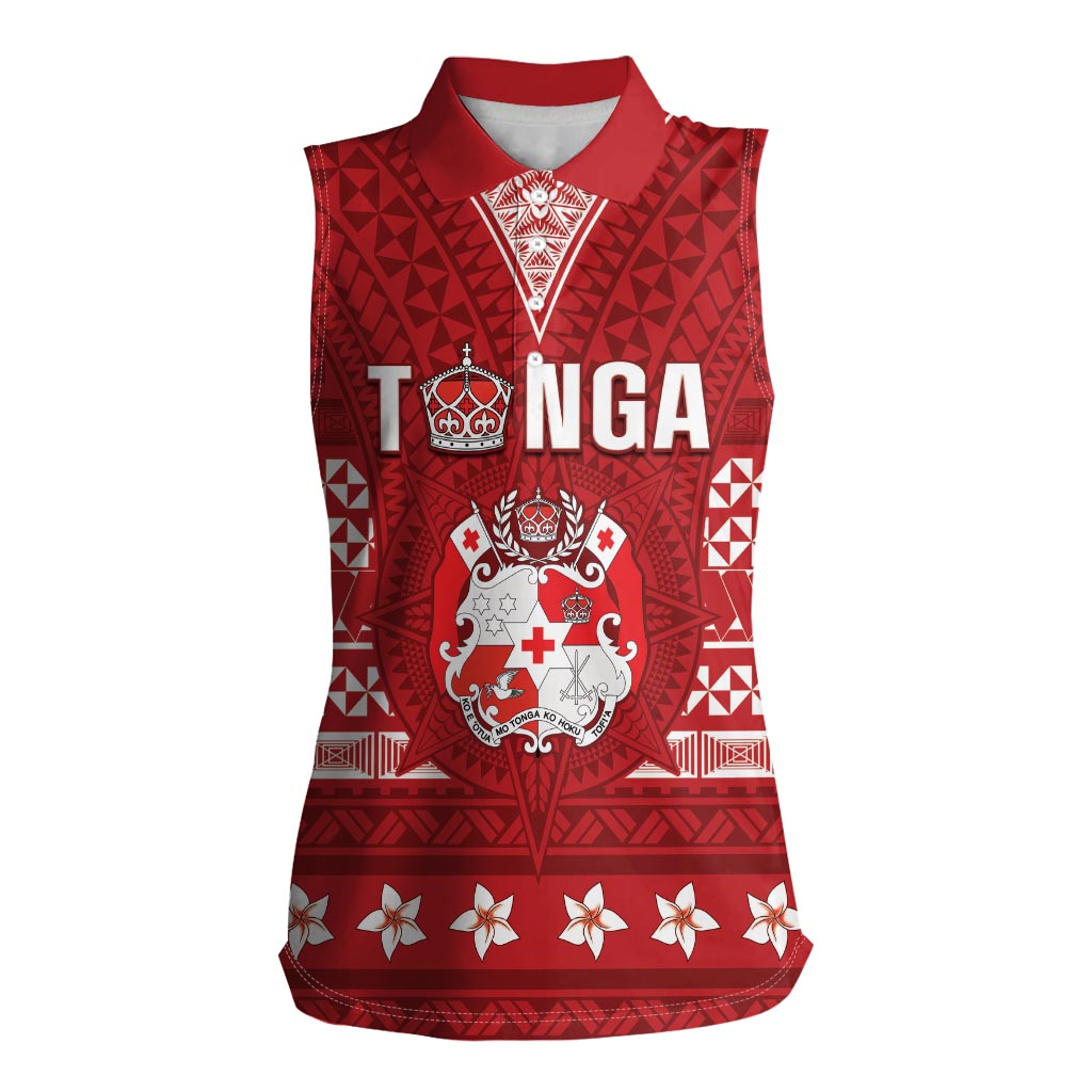 Tonga King Tupou VI Day Women Sleeveless Polo Shirt Traditional Tongan Kupesi Pattern LT05 Female Red - Polynesian Pride