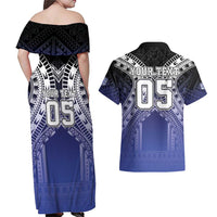 Custom Fiji Drua Couples Matching Off Shoulder Maxi Dress and Hawaiian Shirt Fijian Tapa Pattern