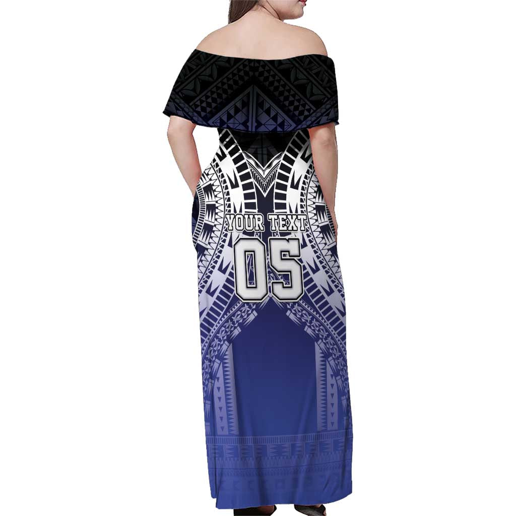 Custom Fiji Drua Family Matching Off Shoulder Maxi Dress and Hawaiian Shirt Fijian Tapa Pattern