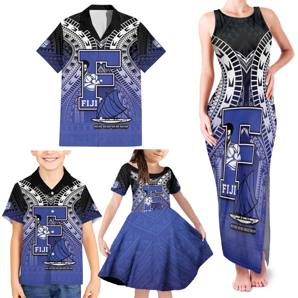 Custom Fiji Drua Family Matching Tank Maxi Dress and Hawaiian Shirt Fijian Tapa Pattern