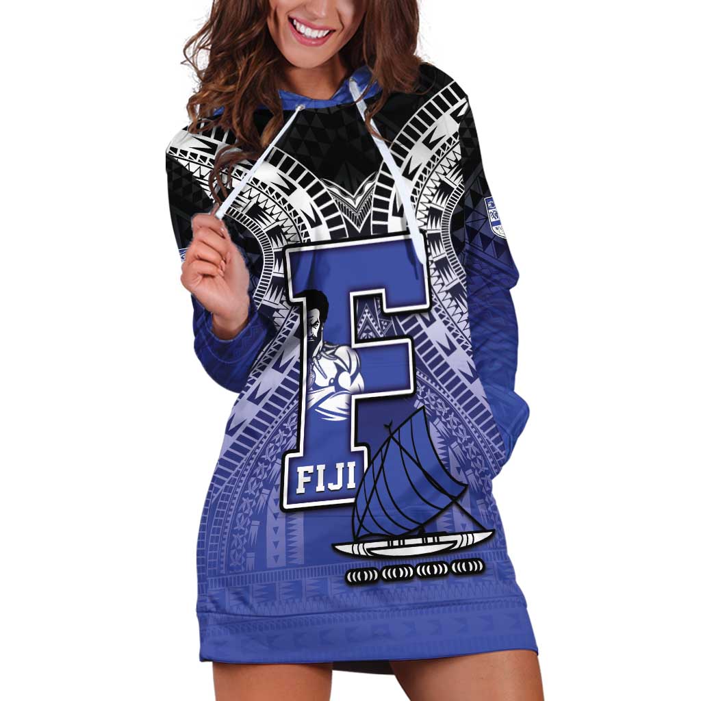 Custom Fiji Drua Hoodie Dress Fijian Tapa Pattern LT05 Blue - Polynesian Pride