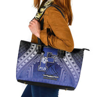 Fiji Drua Leather Tote Bag Fijian Tapa Pattern