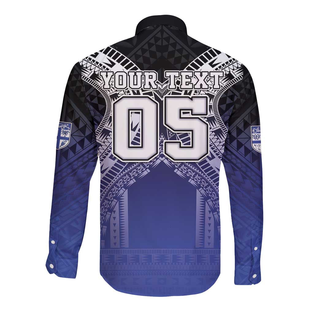 Custom Fiji Drua Long Sleeve Button Shirt Fijian Tapa Pattern