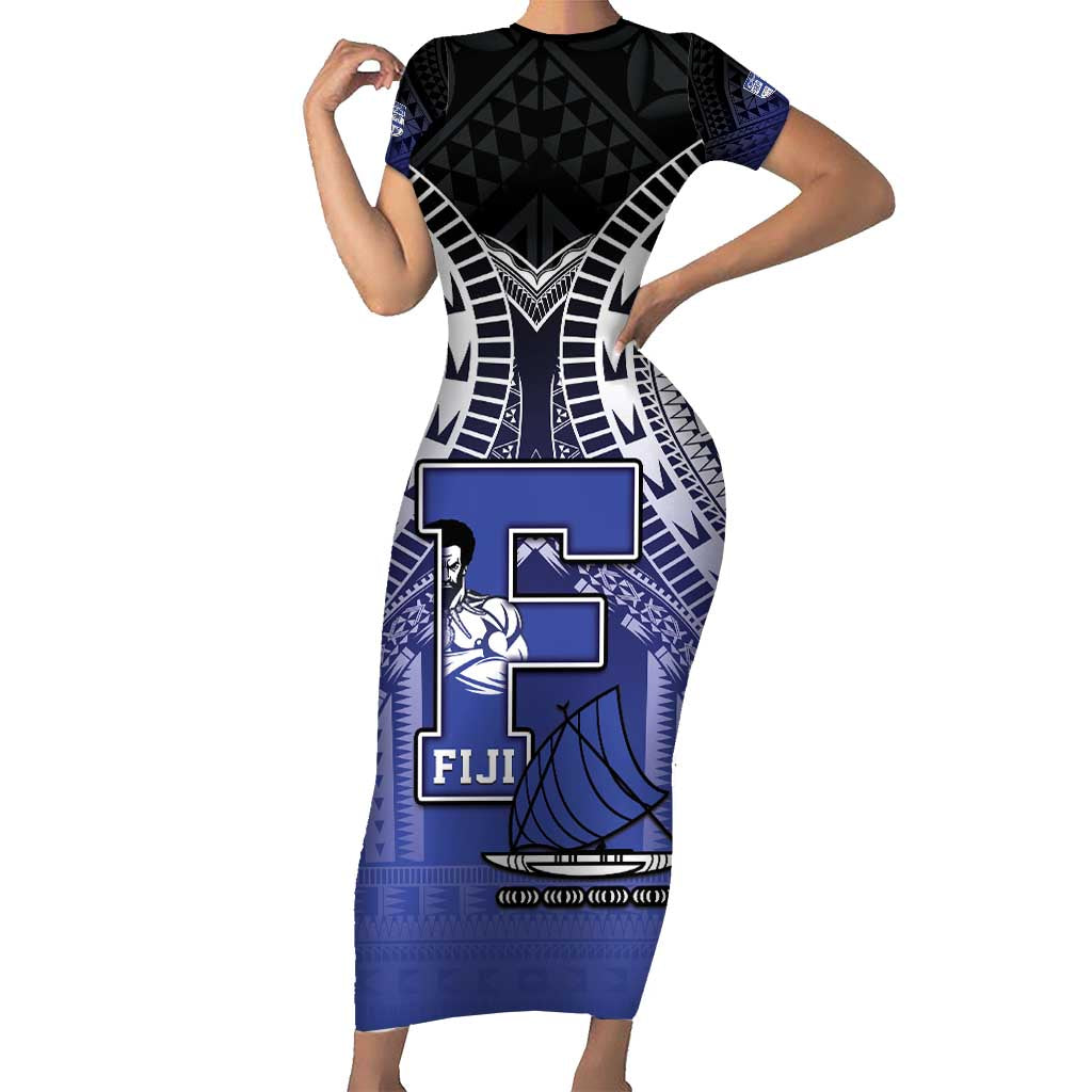 Custom Fiji Drua Short Sleeve Bodycon Dress Fijian Tapa Pattern