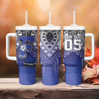 Custom Fiji Drua Tumbler With Handle Fijian Tapa Pattern