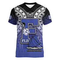 Custom Fiji Drua Women V-Neck T-Shirt Fijian Tapa Pattern