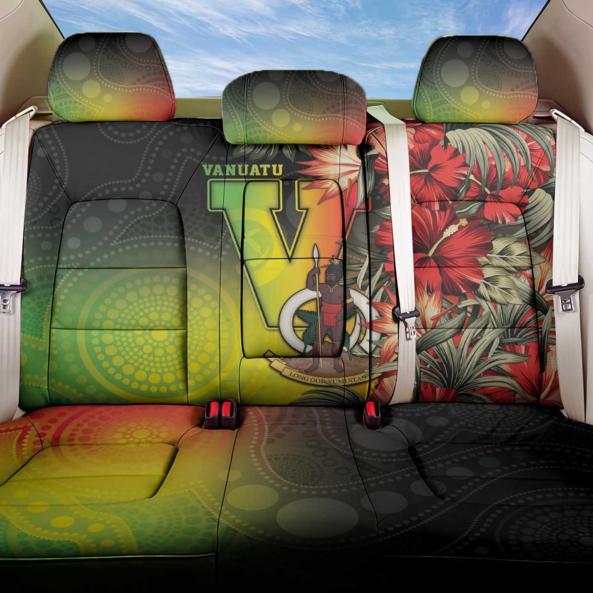 Aboriginal Dot Art Vanuatu Back Car Seat Cover Tropical Flowers