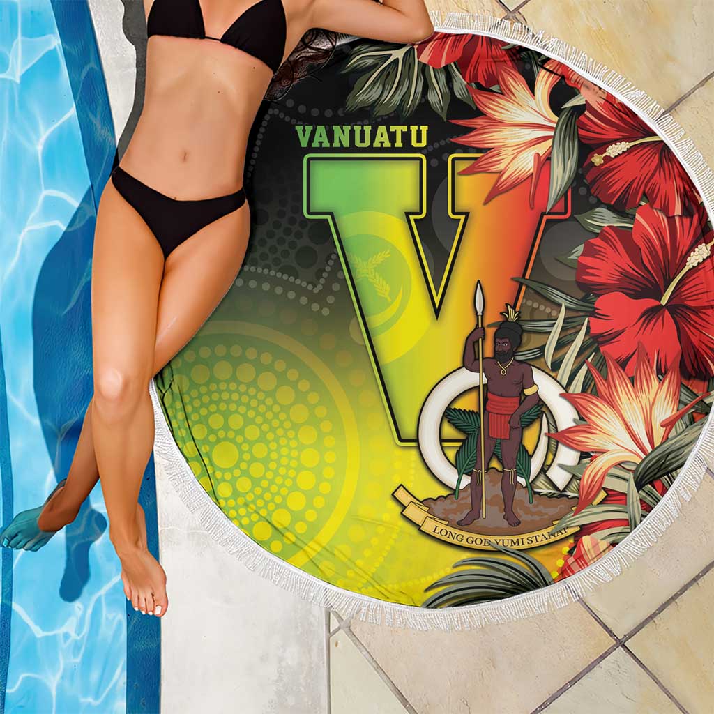 Aboriginal Dot Art Vanuatu Beach Blanket Tropical Flowers