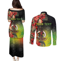Aboriginal Dot Art Vanuatu Personalised Couples Matching Puletasi and Long Sleeve Button Shirt Tropical Flowers
