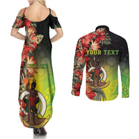 Aboriginal Dot Art Vanuatu Personalised Couples Matching Summer Maxi Dress and Long Sleeve Button Shirt Tropical Flowers