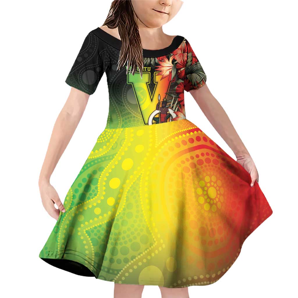 Aboriginal Dot Art Vanuatu Personalised Family Matching Off Shoulder Short Dress and Hawaiian Shirt Tropical Flowers