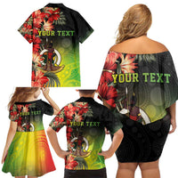 Aboriginal Dot Art Vanuatu Personalised Family Matching Off Shoulder Short Dress and Hawaiian Shirt Tropical Flowers