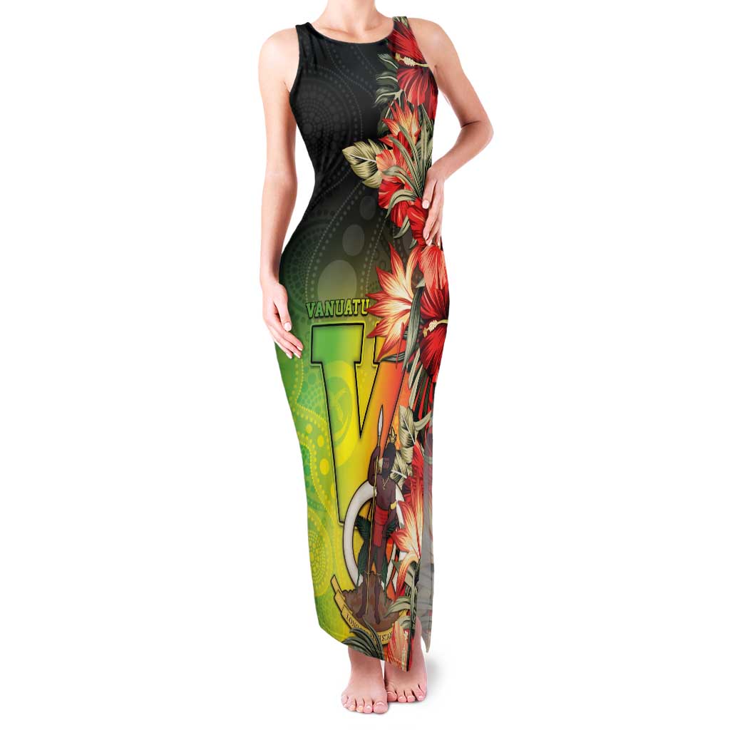 Aboriginal Dot Art Vanuatu Personalised Family Matching Tank Maxi Dress and Hawaiian Shirt Tropical Flowers