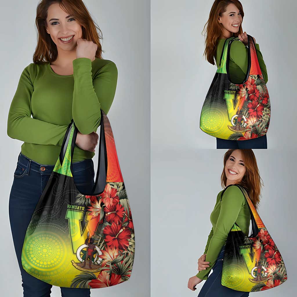 Aboriginal Dot Art Vanuatu Grocery Bag Tropical Flowers