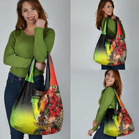 Aboriginal Dot Art Vanuatu Grocery Bag Tropical Flowers