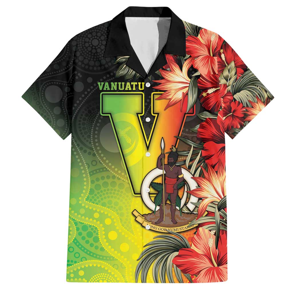 Aboriginal Dot Art Vanuatu Personalised Hawaiian Shirt Tropical Flowers