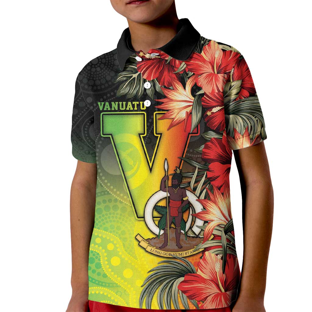 Aboriginal Dot Art Vanuatu Personalised Kid Polo Shirt Tropical Flowers