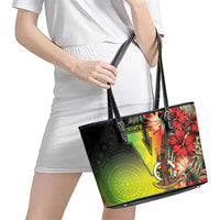 Aboriginal Dot Art Vanuatu Leather Tote Bag Tropical Flowers