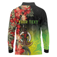 Aboriginal Dot Art Vanuatu Personalised Long Sleeve Polo Shirt Tropical Flowers