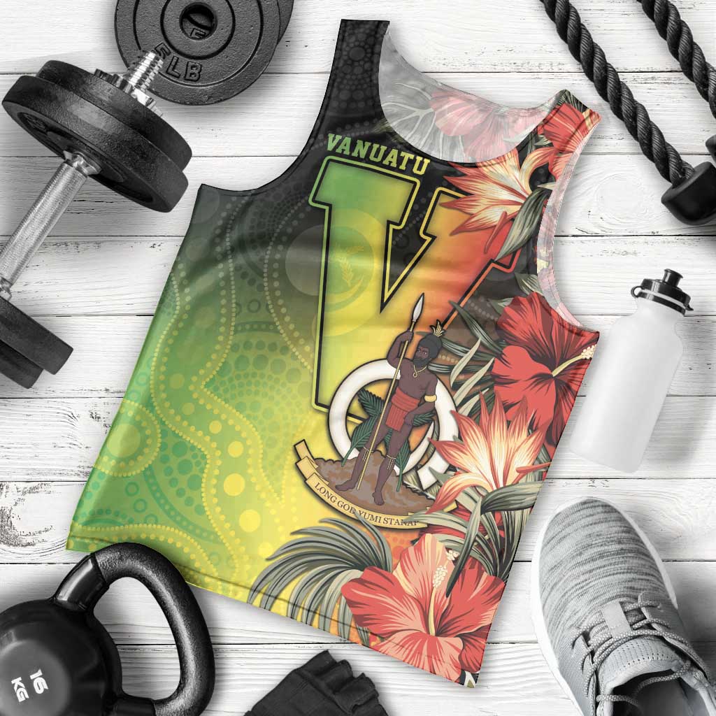 Aboriginal Dot Art Vanuatu Personalised Men Tank Top Tropical Flowers