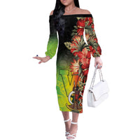 Aboriginal Dot Art Vanuatu Personalised Off The Shoulder Long Sleeve Dress Tropical Flowers