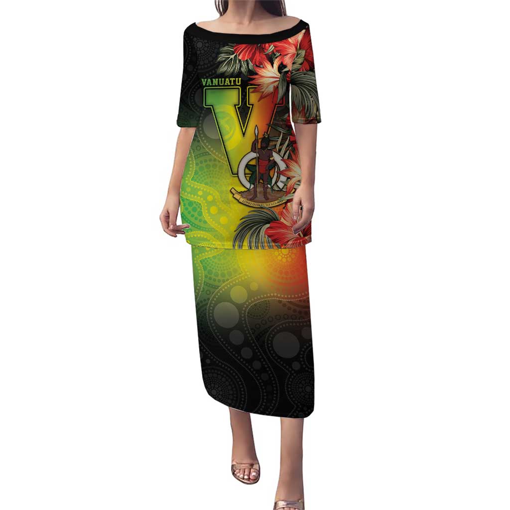 Aboriginal Dot Art Vanuatu Personalised Puletasi Tropical Flowers