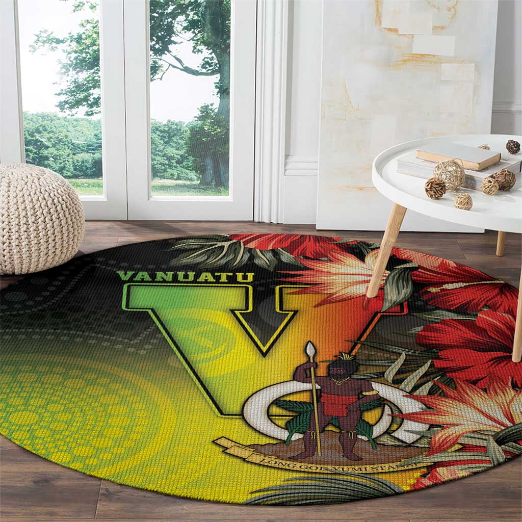 Aboriginal Dot Art Vanuatu Round Carpet Tropical Flowers