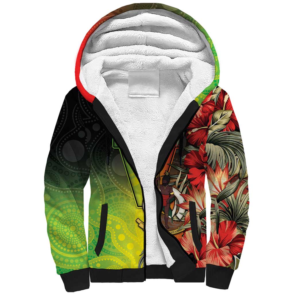 Aboriginal Dot Art Vanuatu Personalised Sherpa Hoodie Tropical Flowers