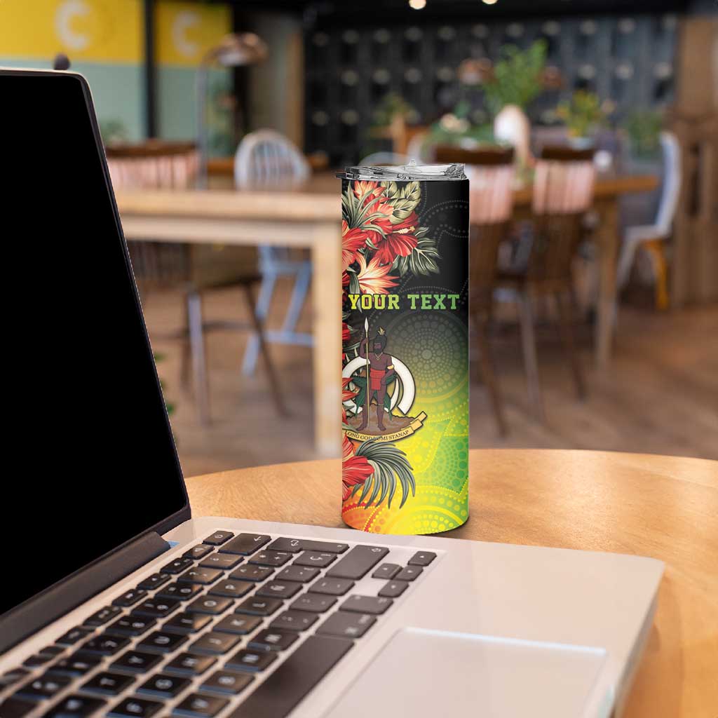 Aboriginal Dot Art Vanuatu Personalised Skinny Tumbler Tropical Flowers