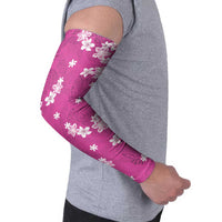 Hawaii Monstera Deliciosa Arm Sleeves Pink Plumeria Polynesian Pattern - Polynesian Pride