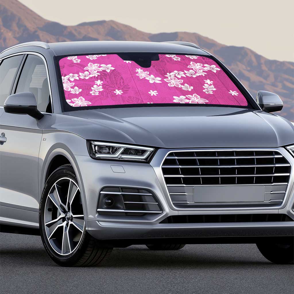 Hawaii Monstera Deliciosa Auto Sun Shade Pink Plumeria Polynesian Pattern - Polynesian Pride