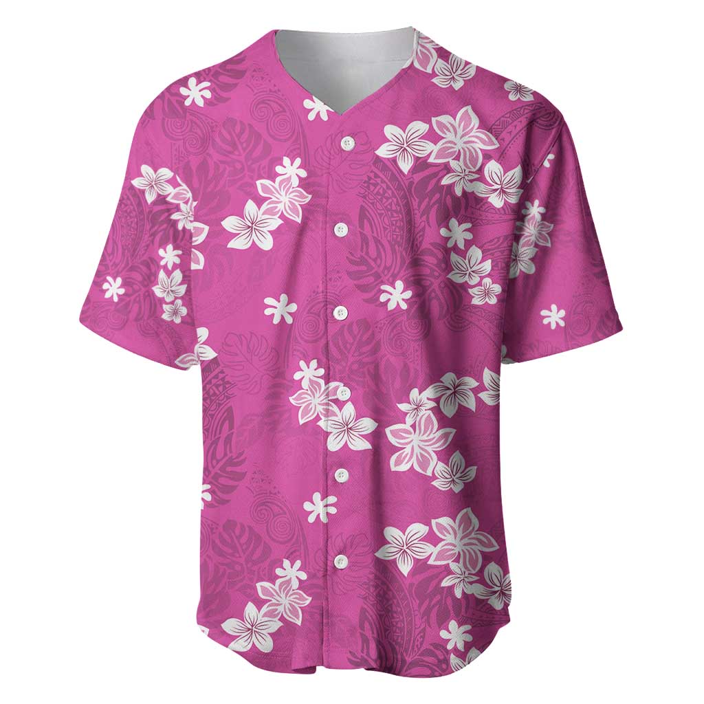 Hawaii Monstera Deliciosa Baseball Jersey Pink Plumeria Polynesian Pattern  - Polynesian Pride