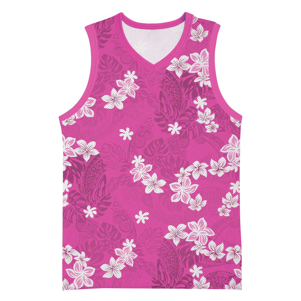 Hawaii Monstera Deliciosa Basketball Jersey Pink Plumeria Polynesian Pattern LT05 Unisex Pink - Polynesian Pride