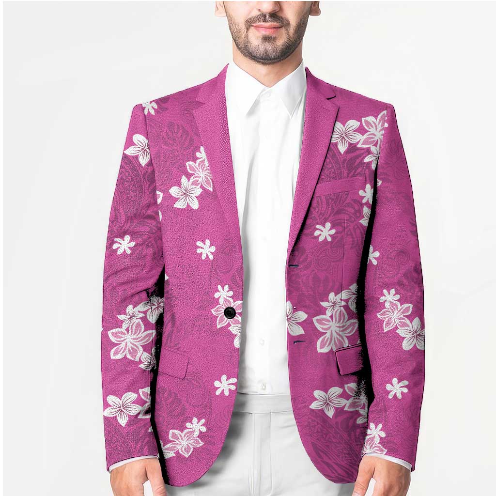 Hawaii Monstera Deliciosa Blazer Pink Plumeria Polynesian Pattern - Polynesian Pride